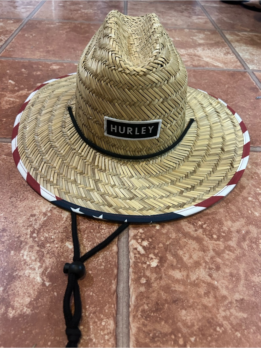 Hurley men’s American Flag Straw Sun Hat - Natural with Red, White & Blue Trim